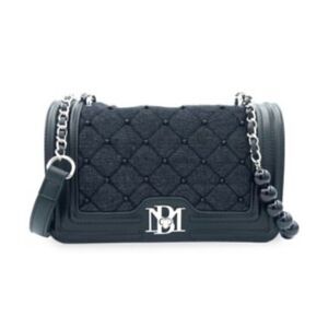 BADGLEY MISCHKA Quilted & Beaded Denim Shoulder Bag